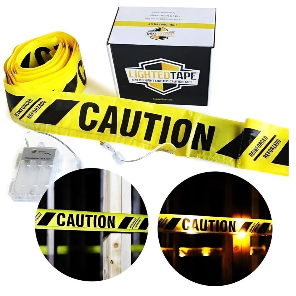 Lighted Tape LED Lighted High Visibility Yellow Caution Tape 33 Feet
